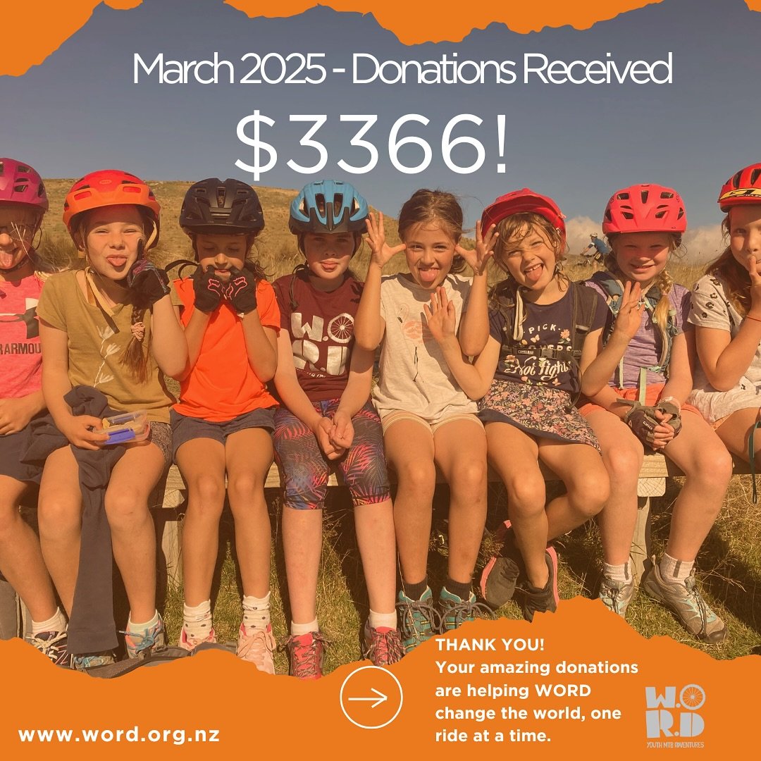 Thank you to those wonderful humans who help make WORD work, we have had two large donations come in from Wānaka this month that really have made a difference. 🙏 We appreciate you! 🫡
.
.
Help us continue our mission to help our kids, one ride at a 